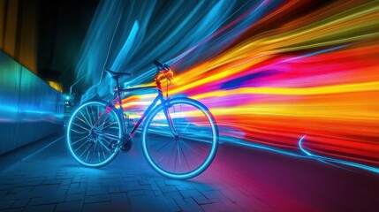 Fototapeta premium A bike with neon lights on it is in front of a colorful background