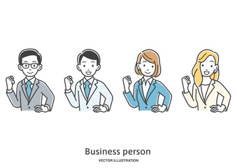 ポジティブな表情でガッツポーズをとるビジネスパーソンのイラスト素材