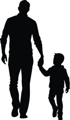 Silhouette Father Holding Child's Hand Vector Family Bond Illustration