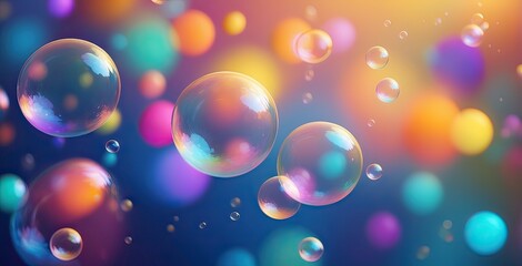 Colorful bubbles float in a dreamy background of vibrant lights and soft hues during a festive celebration, created by ai generated