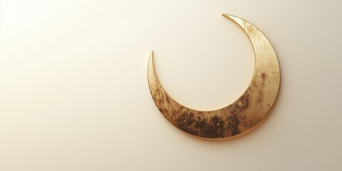 Elegant golden crescent moon on beige background for ramadan celebration