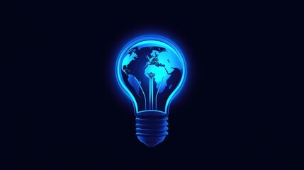 The logo design of a blue light bulb, with the earth instead of the light bulb, no wick, and the overall style is simple, three-dimensional, technological
