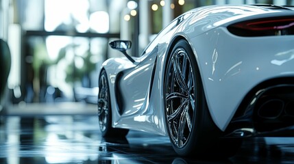 Sleek White Sports Car Parked Indoors