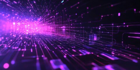 Obraz premium Vibrant Abstract Technology Background of Purple Light Rays and Digital Particles Conveying Motion and Energy in a Futuristic Environment