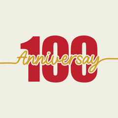 100 years anniversary logo design. Pink color 100th anniversary badge. Sign and symbol for celebrating company or business birthday. 100 year Jubilee party celebration banner, poster, greeting card.