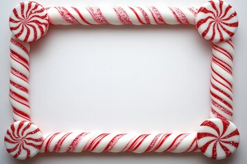 Fototapeta premium A whimsical red and white candy cane frame with ample space, perfect for Christmas and holiday-themed designs, greeting cards, or festive advertisements.