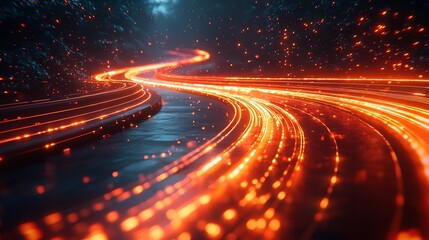 Futuristic Digital Interface with Fiery Trails Symbolizing Innovation and Intensity