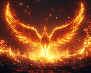 Phoenix Rising from Fiery Flames Symbolizing Rebirth and Transformation