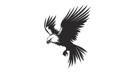 Obraz premium Vector illustration of a majestic eagle in flight, designed with detailed feathers and strong wings, soaring against a clean white background, symbolizing freedom, power, and strength,