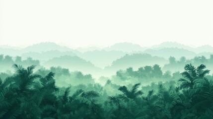 Misty Tropical Rainforest Canopy with Rich Vegetation and Lush Greenery in Vibrant Shades