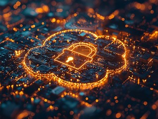 Glowing Cloud Padlock Icon Symbolizing Cloud Data Security and Protection