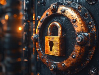 Fototapeta premium Rusty Padlock with Clock Face Symbolizing Time Based Security Features