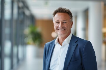 Fototapeta premium Headshot close up portrait of indian or latin confident mature good looking middle age leader, ceo male businessman in suit on office background. Handsome hispanic senior business man smile at camera
