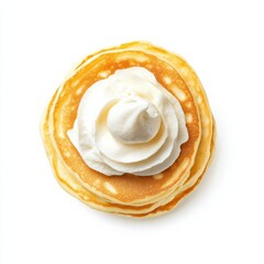 Fototapeta premium A stack of fluffy pancakes with a dollop of whipped cream, isolated white background, retro art style