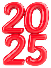 Happy New Year 2025 Number Red 3D Render