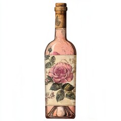 Vintage scrapbook style collage paper cutout of a rosÃ© wine bottle on white background 