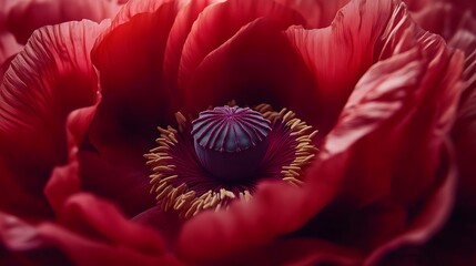 Deep Red Poppy Flower Close Up Detail