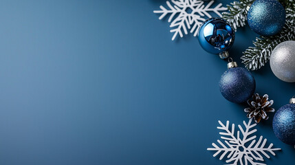 Holiday-Themed Blue Background with Christmas Ornaments