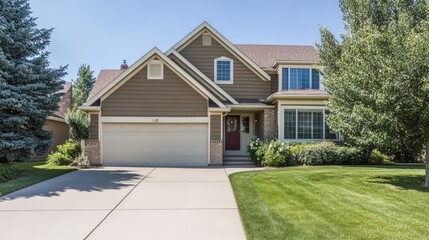 Modern Family Home Exterior with Lush Landscaping