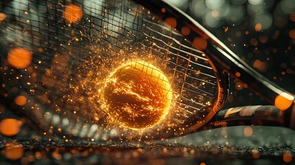Fiery Tennis Ball Exploding On Racket