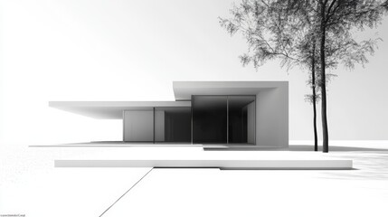 Modern Minimalist House with Shadows and White Background