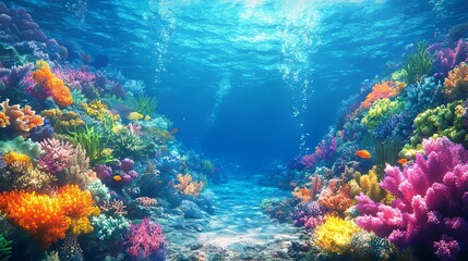 Obraz premium Vibrant Coral Reef Underwater Scene With Colorful Fish