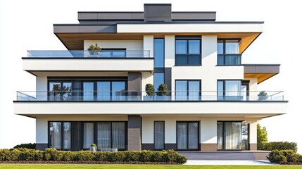 Modern Townhouse with Soft Shadows and White Background