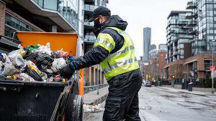Fototapeta premium Urban Worker Collecting Garbage for Trash Removal