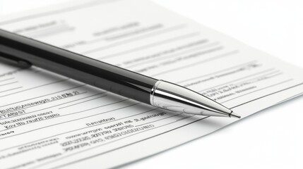Tax Document with Pen on Isolated White Background