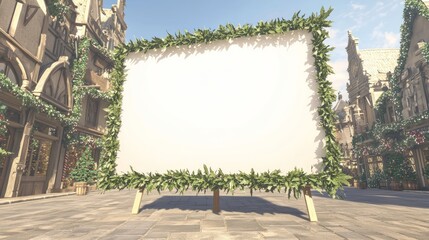 Festive Blank Canvas in Town Square for Holiday Promotions with Christmas Greenery - Ultra-Detailed Image