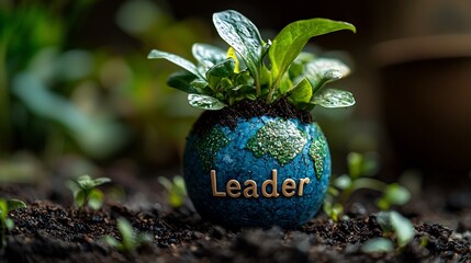 Student Planting Seeds in the Shape of a Globe Growing into the Word Leader   Education Creates Global Leaders Concept