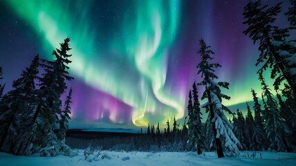 Northern Lights Over Snowy Forest: Stunning Winter Skyscape