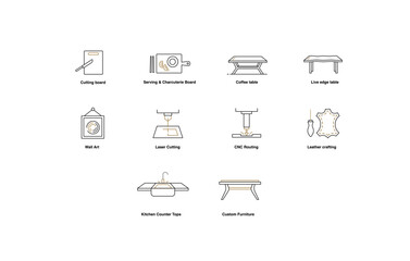 Versatile Woodworking Icons: Laser Cutting, CNC Routing, Leather Crafting and more. DIY Woodworking Icons.