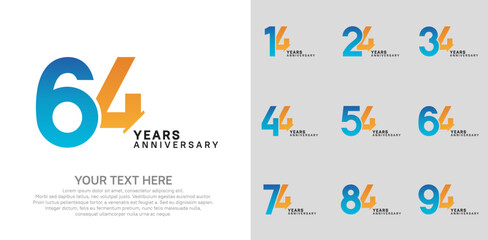 Anniversary logo set vector design, blue and orange color for celebration event