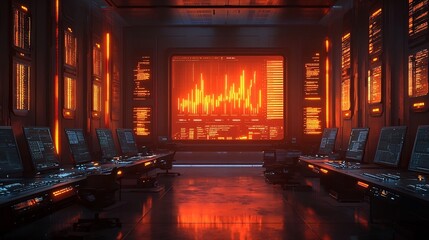 Futuristic Office Interior with Glowing Financial Graphs Projected in the Air Symbolizing Advanced Analytics and the Role of in Business Finance