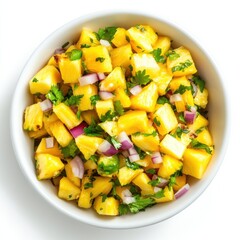A tangy pineapple and mango salsa with diced pineapple, mango, red onion