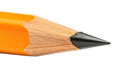 A close-up of the sharpened tip of an orange pencil, showcasing its wooden texture and graphite point, ideal for writing or drawing.