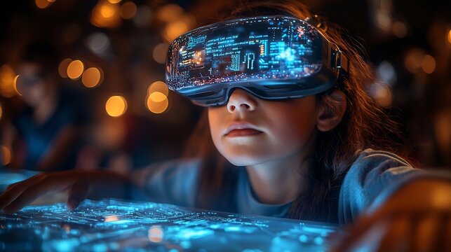 Futuristic Classroom with Holographic Tools Symbolizing Modern Education Fostering Diverse Talents and Skills - Powered by Adobe