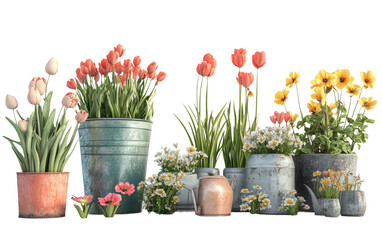 Beautiful Flower Pots Arrangement with Transparent Background