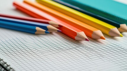 Fototapeta premium Modern desk setup colorful pencils and task planner for a productive home office