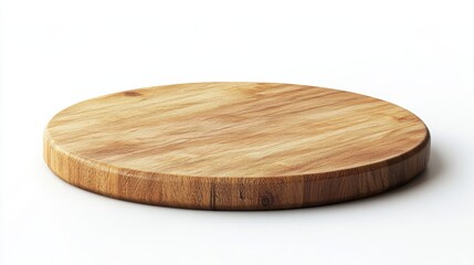 Round wooden board, light brown wood grain. Ideal for food styling, product display, or rustic design.