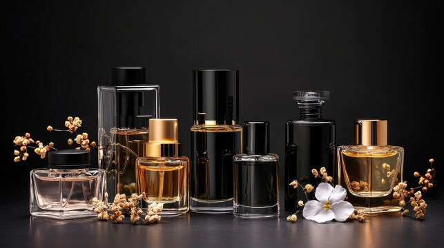 Crafting Luxurious Scents: Perfumer at Work with Elegant Bottles and Soft Tones