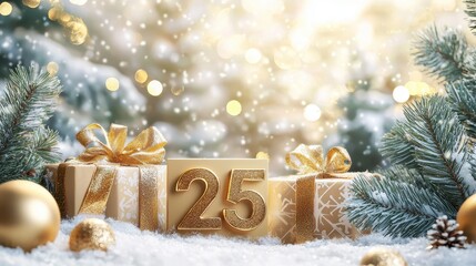 Obraz premium Elegant Golden 2025 Celebration with Winter Beauty
