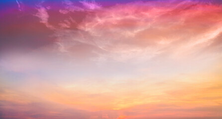Nature beautiful Light Sunset or sunrise sky .Gentle ligth colors of sunrise sundown sky with pastel light clouds, hi resolutions cloudscape panorama. Real sky
