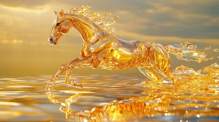 Golden Horse in Full Stride Blending with Liquid Gold - A Modern Abstract Representation of Energy, Speed, and Power