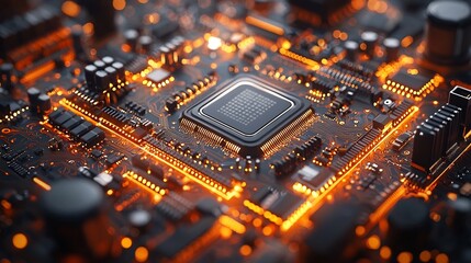 Digital Factory Assembling High Tech Circuits and Data Chips Representing the Tech Industry s Connection to Industrial Manufacturing