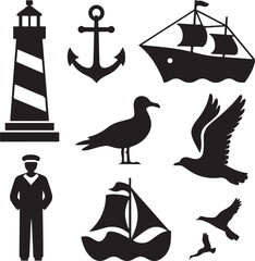 Nautical Silhouette Icons vector