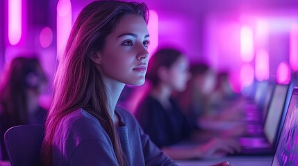 Futuristic Classroom with Students Using Holographic Tools to Solve Real World Problems Together Symbolizing Education s Role in Fostering Teamwork