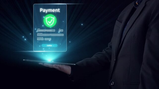 Business person initiates an online payment transaction, showcasing secure and efficient methods. Learn the best practices for safe online payment transactions. UUID
