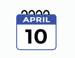 10 April calendar vector. Flat vector daily calendar icon. calendar icon vector.10 april Calendar Day or Calendar Date for Deadlines or Appointment 
